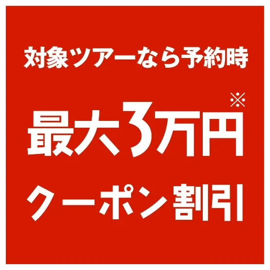 対象ツアーなら予約時最大30,000クーポン割引