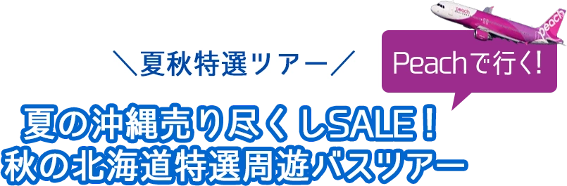 peach夏の沖縄売り尽くしSALE！秋の北海道特選周遊バスツアー